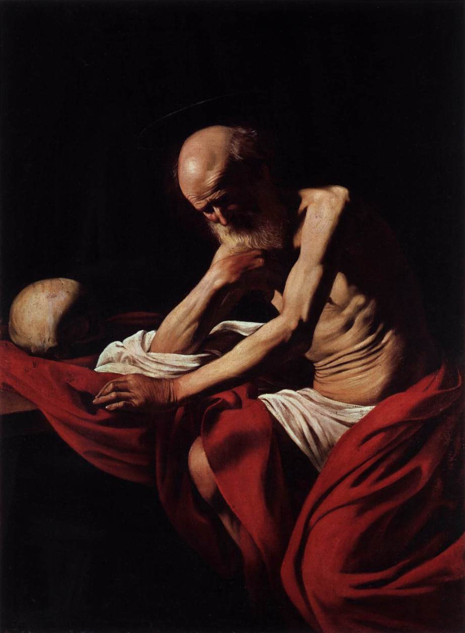 カラヴァッジョ　「瞑想の聖ヒエロニムス」1605-06　　Oil on canvas, 118 x 81 cm　　スペイン、モンセラート修道院附属美術館